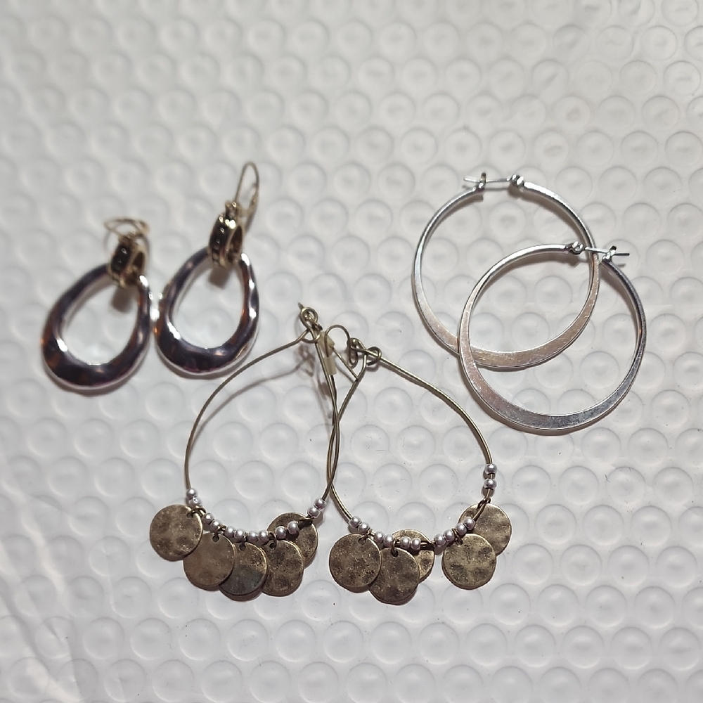 Elegant Gold and Silver Hoop Earrings Lot Of 3 pairs